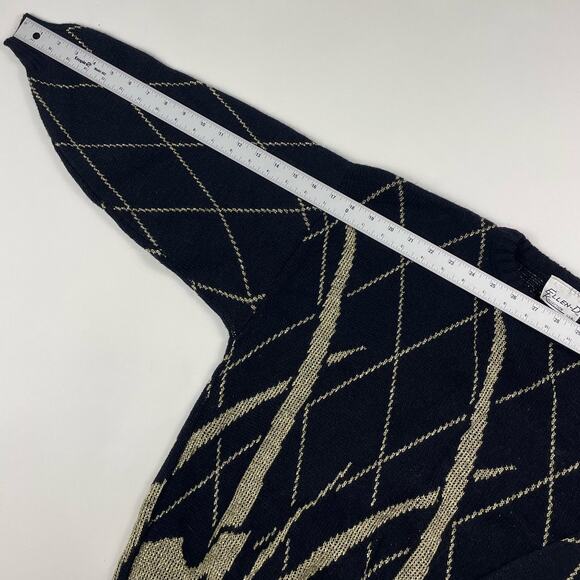 Vintage Fall Leaf Sweater Womens 90s Black & Gold Knit Acrylic Size Large - Picture 5 of 7